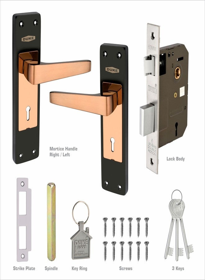 دوق طقم قفل باب نقر عتيق من الفولاذ المقاوم للصدأ من ديوك | مقبض وقفل فاخر للمنزل/المكتب | مقاوم للعوامل الجوية | سمك الباب من 25 إلى 40 مم | سهل التركيب (657 بيج بلاك كي واي) - Image 3